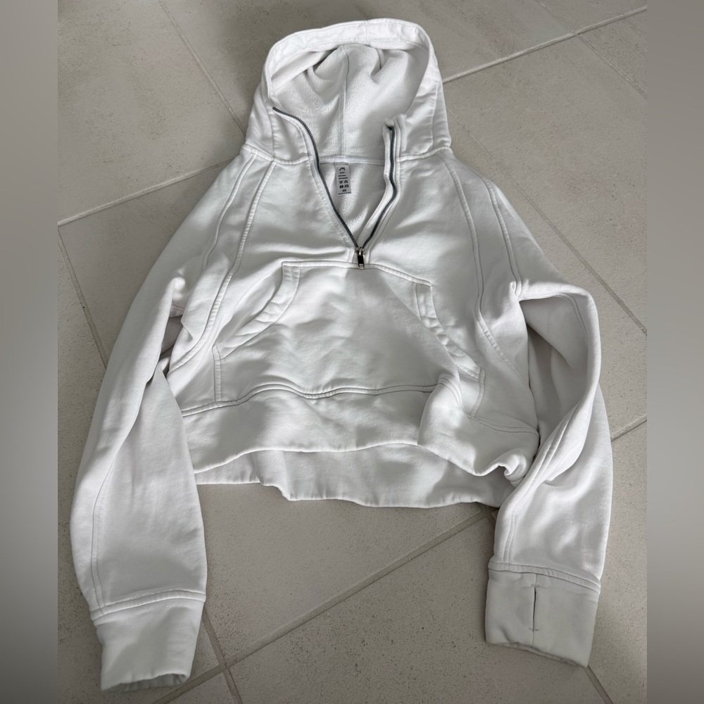 White Half-Zip Hooded Pullover Sweatshirt
